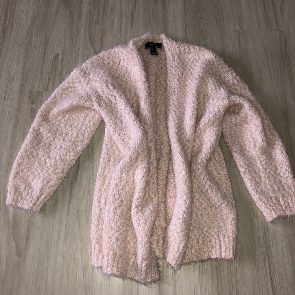 {forever21} fuzzy pink cardigan